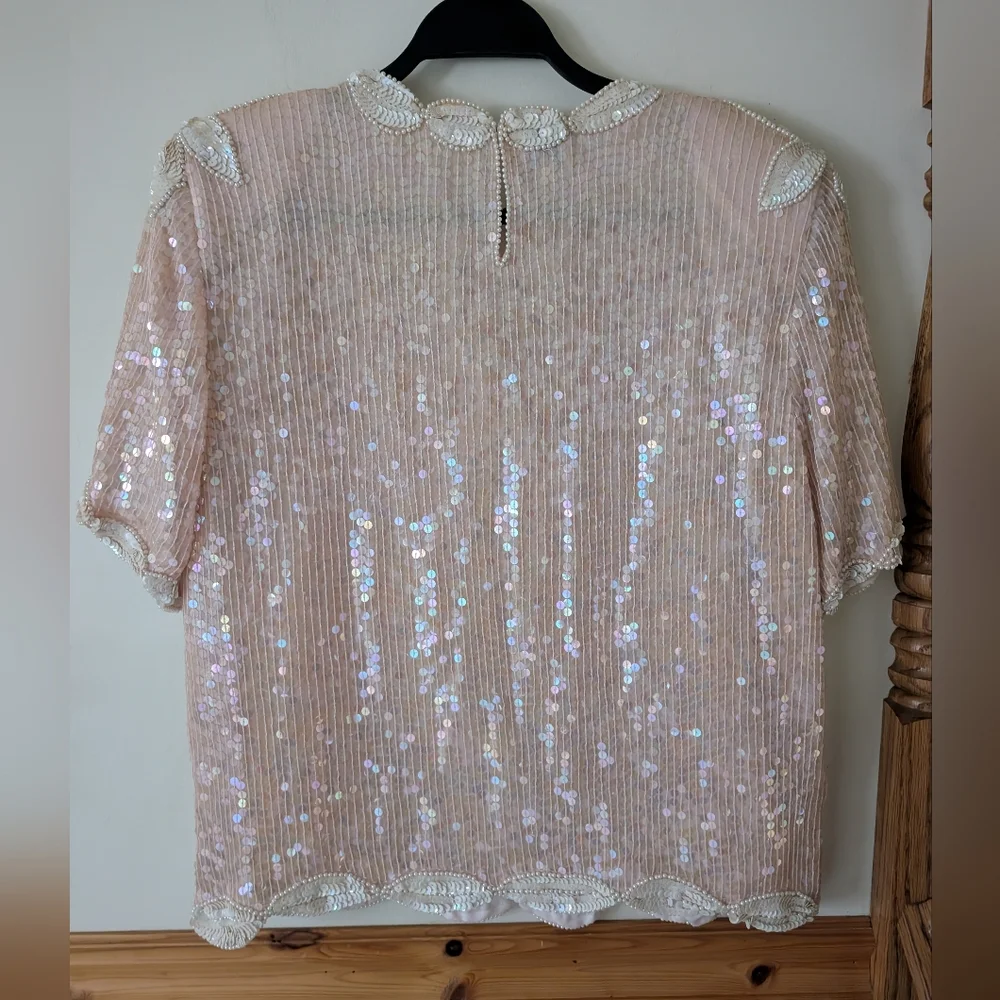 Stenay‎ Vintage 80s Glam Pink Sequin Two Piece Top Skirt Set Size Medium - Picture 5 of 16